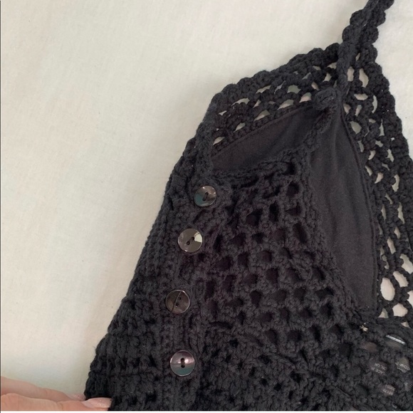 Black crochet bralette/ top lined w/button closure - Picture 4 of 4